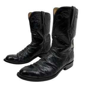 LUCCHESE Full Quill Ostrich Boots 10 Mens Cowboy Black Western Ranch Roper USA